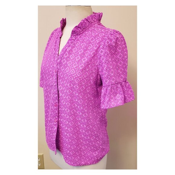 Lilly Pulitzer Calynn Eyelet Button Down Blouse Size-4 Wild Fuchsia - Picture 4 of 11